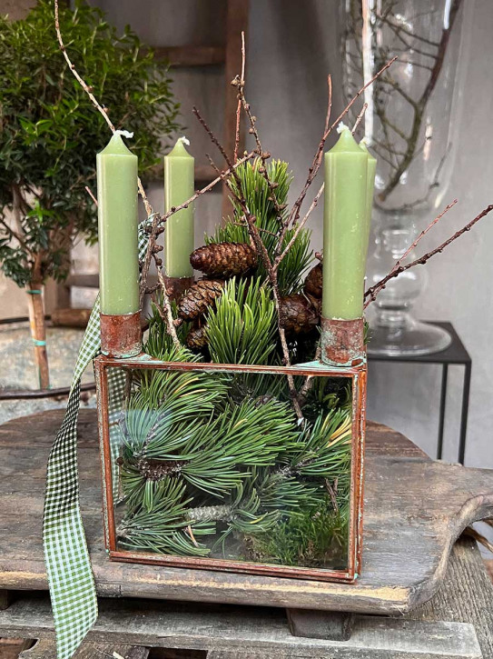 Metall 4er Kerzenhalter Laterne Curie antikbraun quadratisch H16