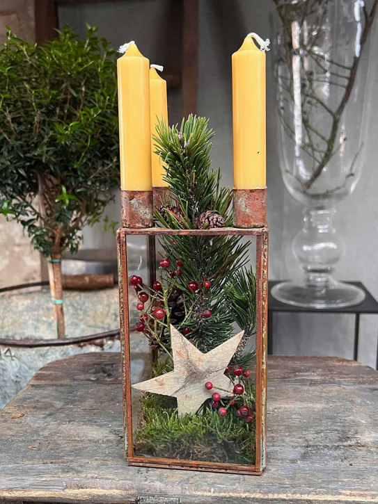 Metall 4er Kerzenhalter Laterne Curie antikbraun H21