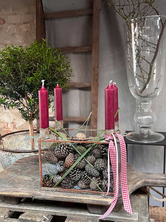 Metall 4er Kerzenhalter Laterne Curie antikbraun rechteckig H16