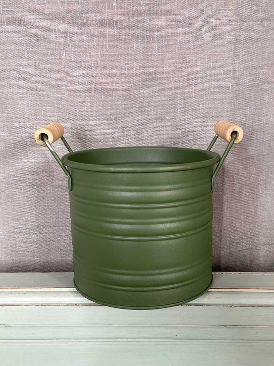 Metalleimer Zenon grün mit Holzgriffen XS H12.5