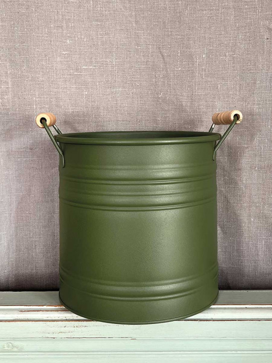 Metalleimer Zenon grün mit Holzgriffen S H15.5