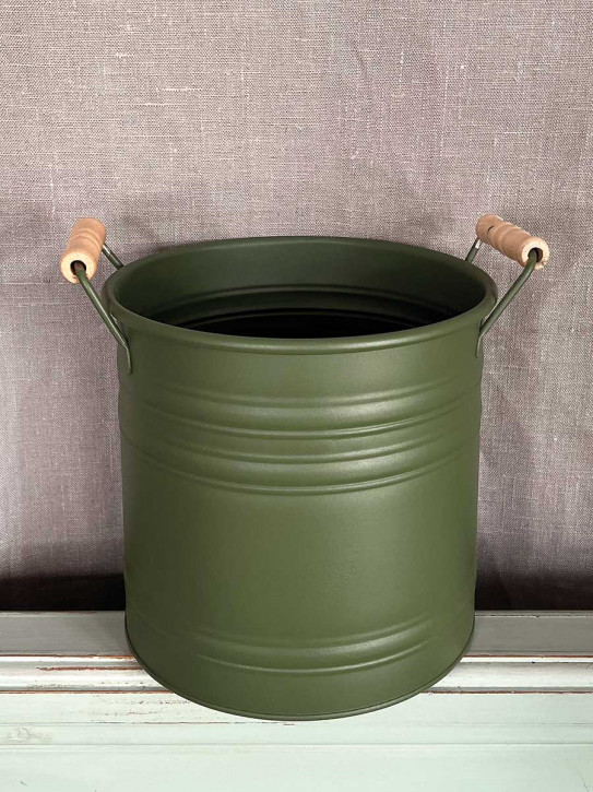 Metalleimer Zenon grün mit Holzgriffen L H22