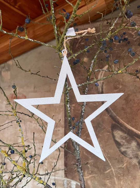 Glitzer Metallstern weiß Stern M zum Aufhängen