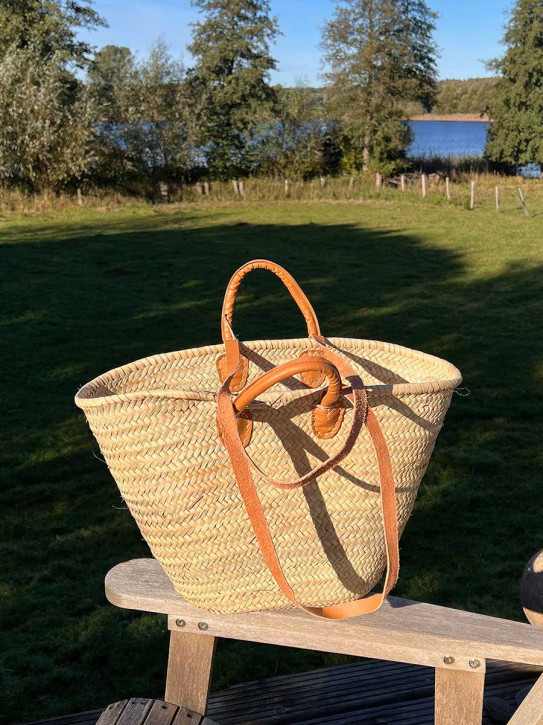 Palmblatttasche XL konisch natur kurze und lange Trageriemen Palmblatttasche XL konisch natur kurze und lange Trageriemen