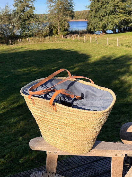 Palmblatttasche XL konisch natur lange Schulterriemen graues Futter Palmblatttasche XL konisch natur lange Schulterriemen graues Futter