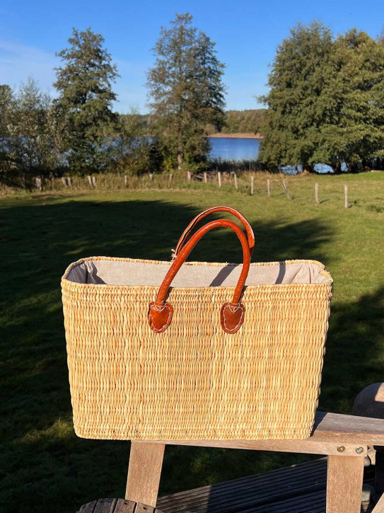 Schmale Korbtasche Shopper natur kurze Lederhenkel helles Futter H31 Schmale Korbtasche Shopper natur kurze Lederhenkel helles Futter H31