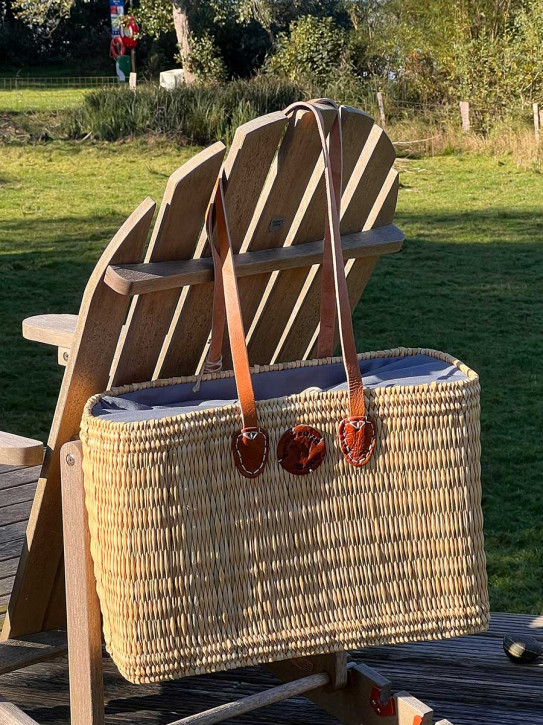 Schmale Korbtasche Shopper natur lange Schulterriemen graues Futter M Schmale Korbtasche Shopper natur lange Schulterriemen graues Futter M