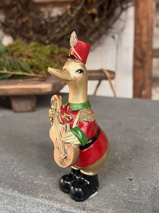 Weihnachtsente in Uniform mit Gitarre aus Polyresin H14
