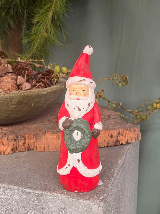 Keramik Weihnachtsmann mit Kranz H20
