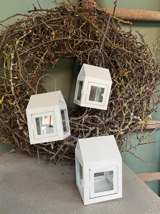 a2 Living 3 kleine hängende Laternen Metallhäuschen weiß an einer Kette