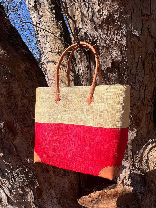 frosch und rabe Shopper beige rot mit Futter Lederpatches L