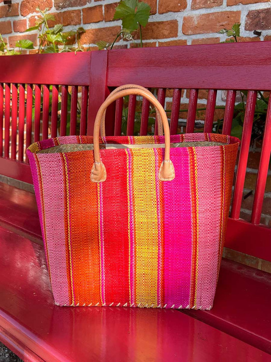 frosch und rabe Shopper gelb orange rosa rot gestreift kurze Lederhenkel L