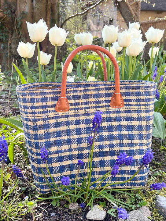 frosch und rabe Shopper königsblau kariert L