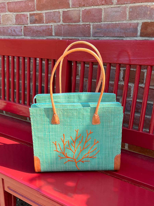 frosch und rabe Shopper mintgrün Motiv coral M