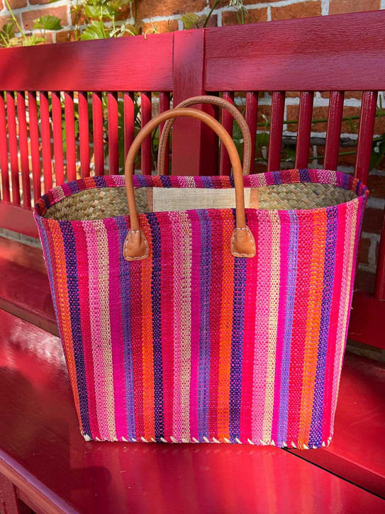 frosch und rabe Shopper pink rosa blau lila gestreift L kurze Lederhenkel