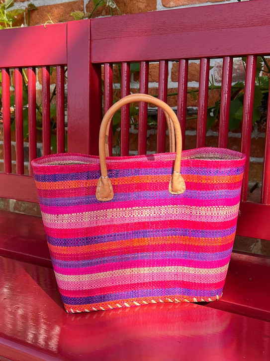 frosch und rabe Shopper pink rosa blau lila gestreift M kurze Lederhenkel