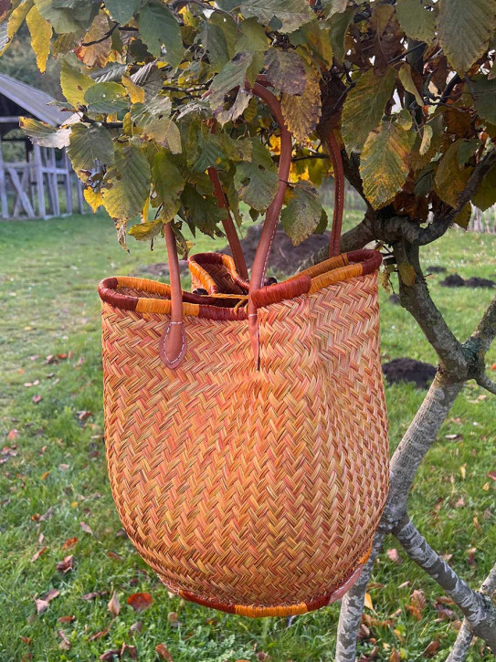 frosch und rabe Shopper rund curry braun 4-fach Verschluss lange Lederhenkel L