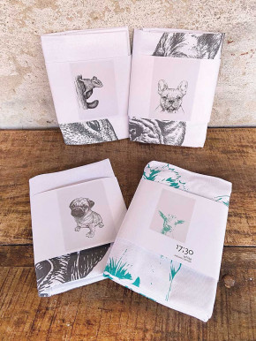 17;30 - Geschirrhandtuch weiß "Ziege in türkis" Baumwolle