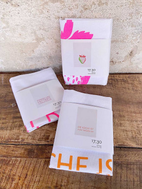 17;30 - Geschirrhandtuch weiß "Erdbeere grün pink" Baumwolle