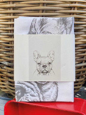 17;30 - Geschirrhandtuch weiß "Bulldogge" Baumwolle