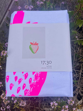 17;30 - Geschirrhandtuch weiß "Erdbeere grün pink" Baumwolle