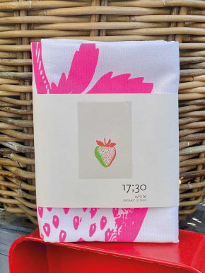 17;30 - Geschirrhandtuch weiß "Erdbeere grün pink" Baumwolle
