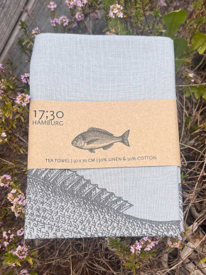 17;30 - Geschirrhandtuch blau "Fisch" Baumwolle Leinen