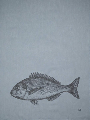 17;30 - Geschirrhandtuch blau "Fisch" Baumwolle Leinen