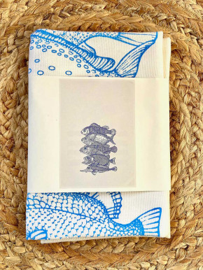 17;30 - Geschirrhandtuch blaue Fische Baumwolle