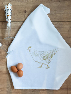 17;30 - Geschirrhandtuch goldenes Huhn aus Baumwolle