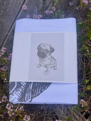 17;30 - Geschirrhandtuch weiß "Mops" Baumwolle