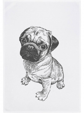 17;30 - Geschirrhandtuch weiß "Mops" Baumwolle