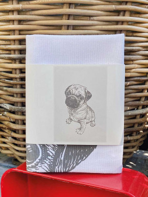 17;30 - Geschirrhandtuch weiß "Mops" Baumwolle
