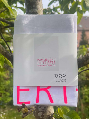 17;30 - Geschirrhandtuch weiß "Pommes sind frittierte Sonnenstrahlen" Baumwolle