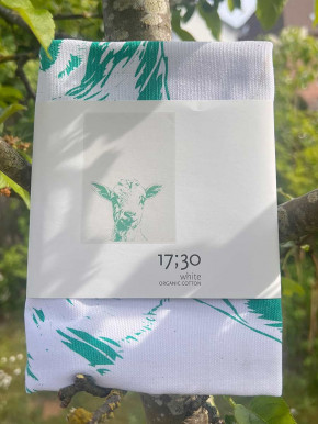 17;30 - Geschirrhandtuch weiß "Ziege in türkis" Baumwolle