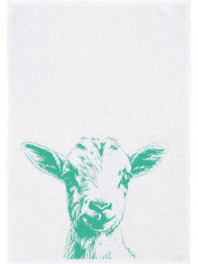 17;30 - Geschirrhandtuch weiß "Ziege in türkis" Baumwolle