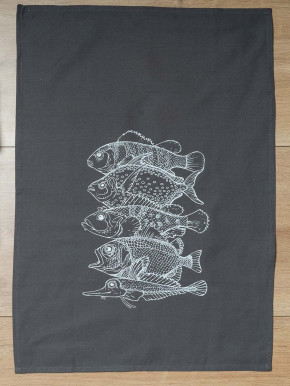 17;30 - Geschirrhandtuch schwarz weiße Fische Baumwolle
