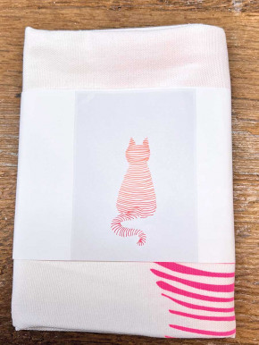 17;30 - Geschirrhandtuch gestreifte Katze pink aus Baumwolle