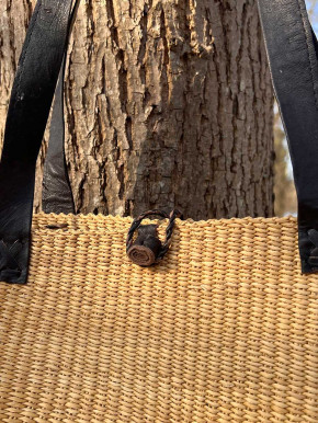 Bolga Korb Umhängetasche Shopper natur Elefantengras lange Lederriemen M