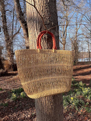 Bolga Korbtasche Shopper oval Flecht-Netz natur Elefantengras Lederhenkel