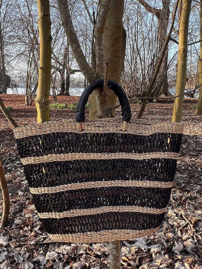Bolga Korb Korbtasche Shopper schwarz natur Netz Elefantengras Lederhenkel
