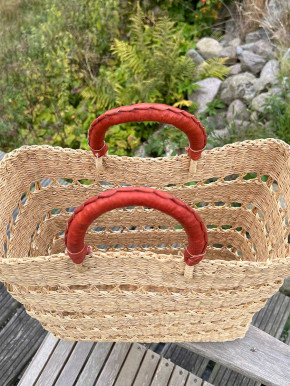 Bolga Korbtasche Shopper eckig natur Netz Elefantengras Lederhenkel