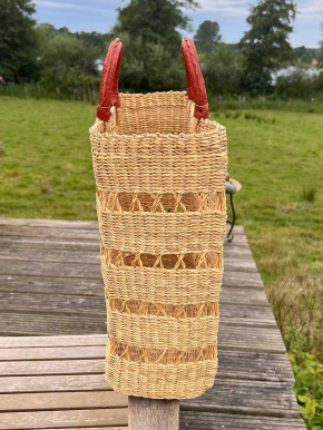 Bolga Korbtasche Shopper eckig natur Netz Elefantengras Lederhenkel