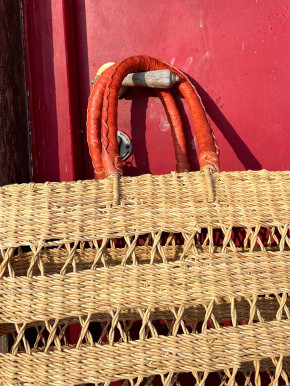 Bolga Korbtasche Shopper natur Netz Elefantengras Lederhenkel