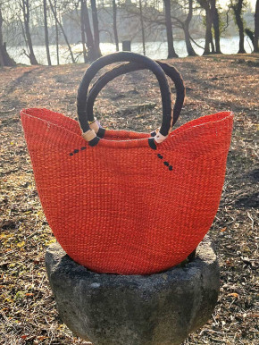 Bolga Korb Korbtasche Shopper orange Elefantengras Lederhenkel