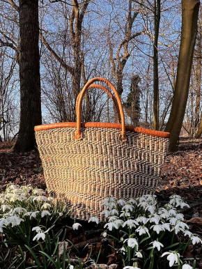 Sisal Korb Korbtasche Shopper XL beige braun Lederhenkel