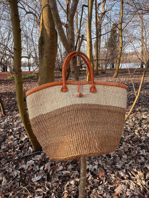 Sisal Korb Korbtasche Shopper beige hellbraun Verschluss Lederhenkel