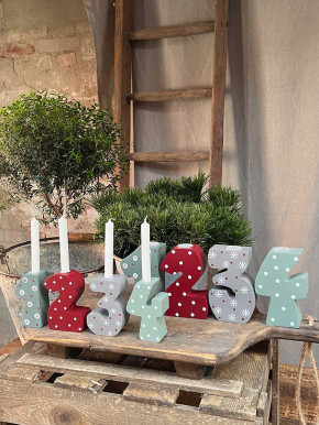 Advent Holzziffern Set 1234 Kerzenhalter bunt Madleys H12