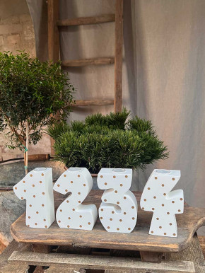Advent Holzziffern Set 1234 Kerzenhalter weiß-gold Madleys H12