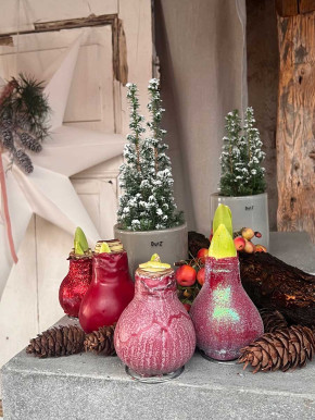 Amaryllis in Wachs rot Glitzer auf Metallring D9
